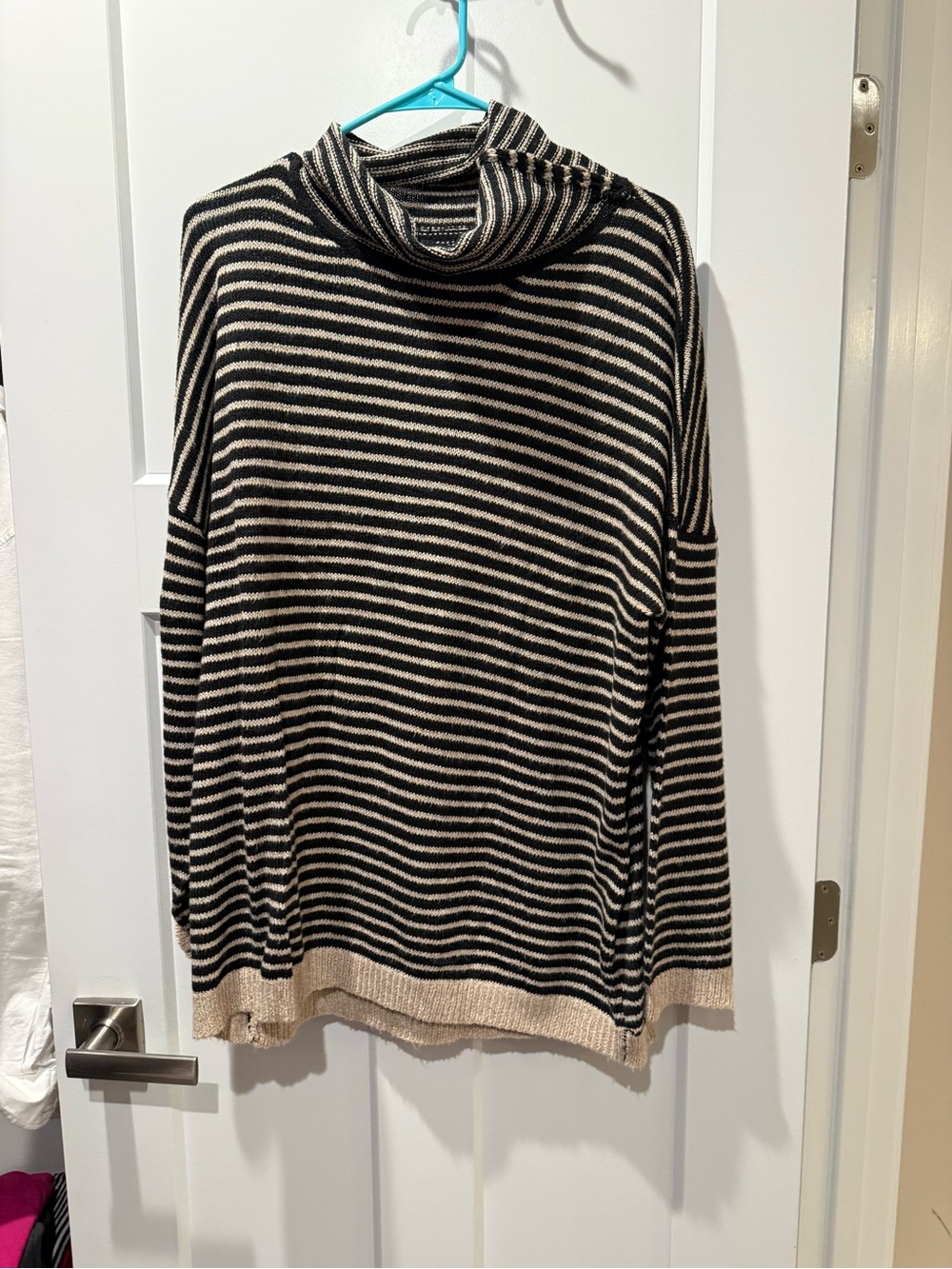 Striped Black and Cream Turtleneck Sweater